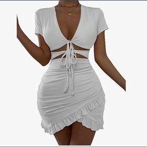 Womens Cut Out Ruffle Ruched Bodycon Mini Tie Front Wrap mini Short Dress (BNIP)